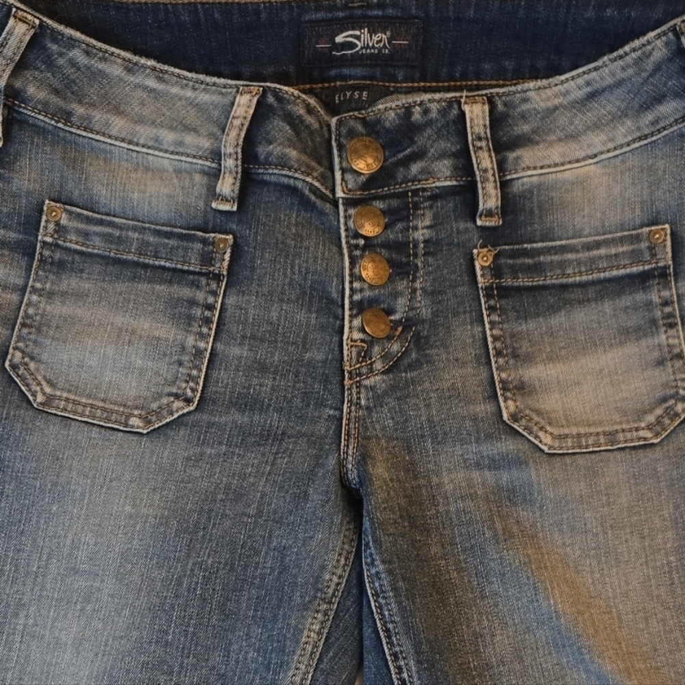 Silver Jeans Elyse Unique Button-Fly Front Pocket Skinny Crops 28/25